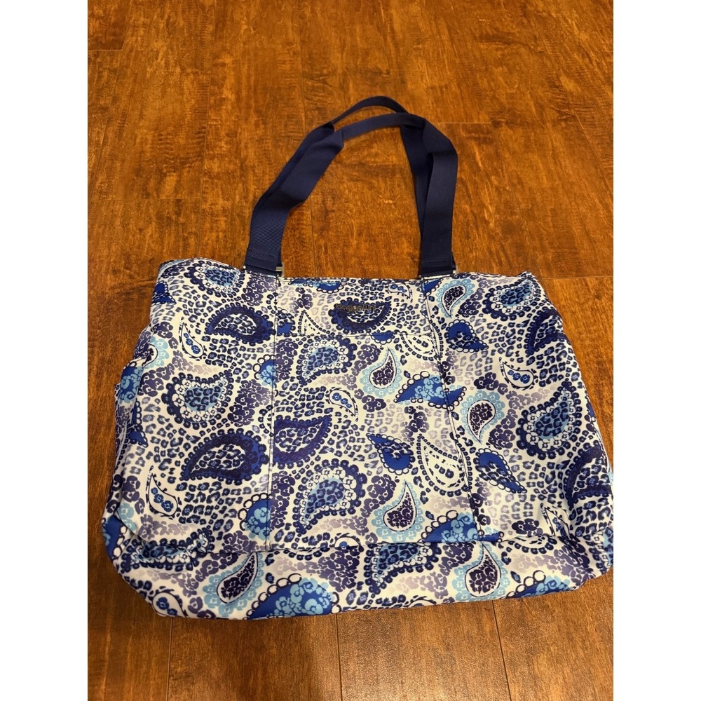 Baggallini Paisley Tote Bag Blue White‎ Print Shoulder Bag WITH POUCH